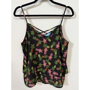 L’amour Nanette Lepore Cami Tank Top Layered Ruffle Pineapple Cross Back M/L